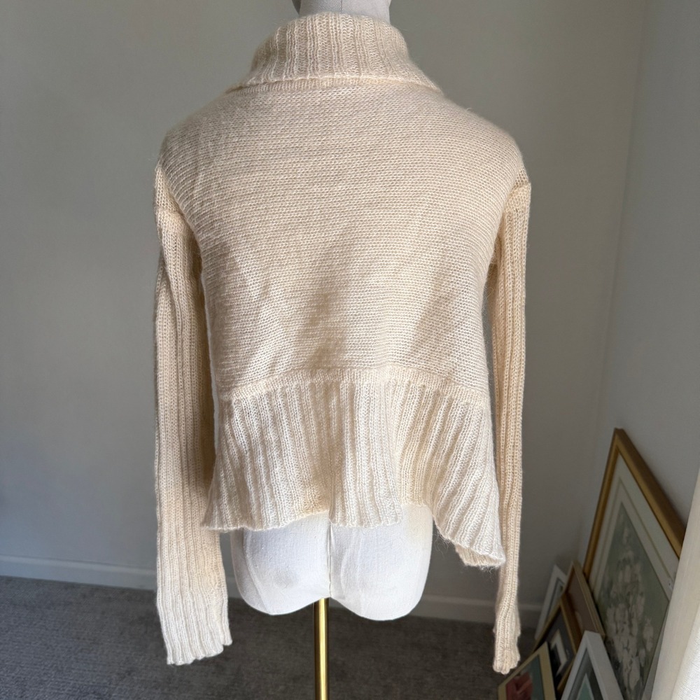 Free People Mohair Blend Textured Knit Open Shawl Collar Cream Y2K Cardigan - Picture 5 of 8